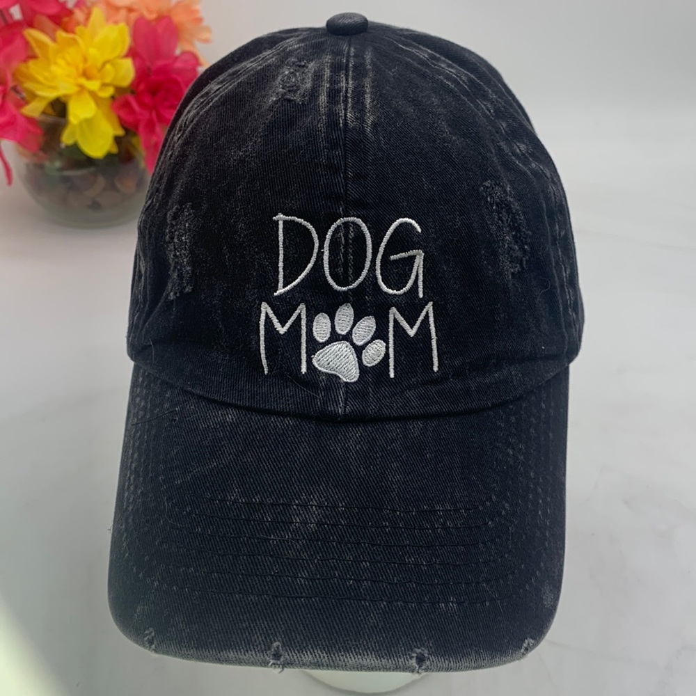 Dog Mom Dark Gray Distressed Baseball Cap Adjustable HT4844C